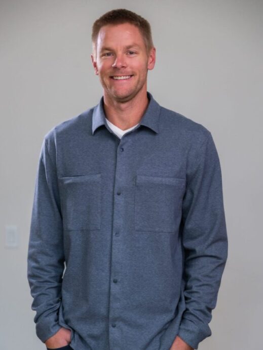 man modeling lululemon knit overshirt as part of lululemon gift guide