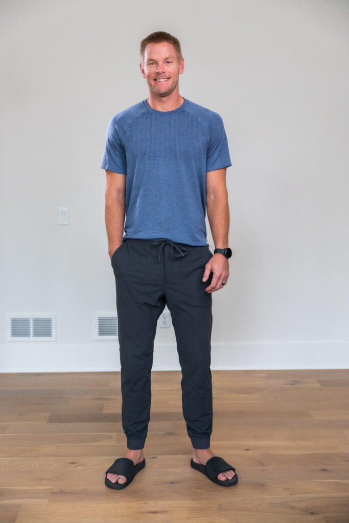 man modeling lululemon ABC joggers