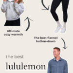 Collage of various lululemon gifts such as sweatshirts and leggings