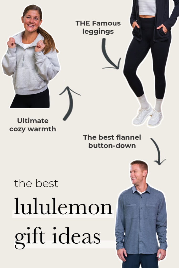 Collage of various lululemon gifts such as sweatshirts and leggings