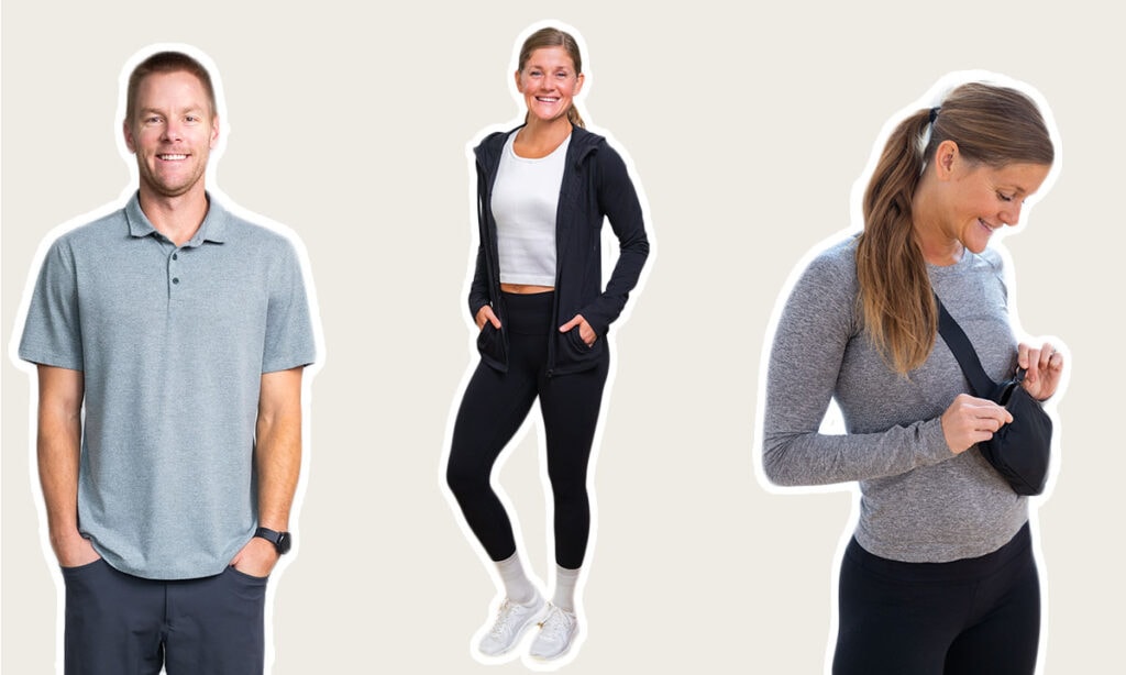 two women and one man posing in lululemon outfits