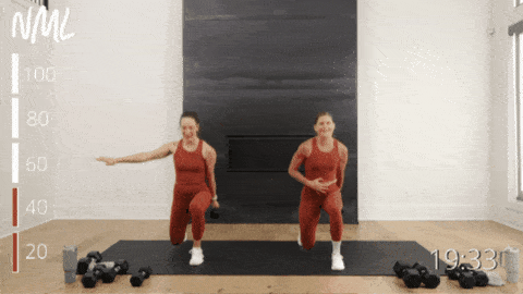 two women performing uneven lunge swings