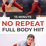 collage of woman performing 3 hiit exercises