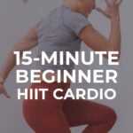 woman performing burpee as part of 15 min hiit workout