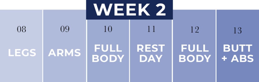 week 2 calendar of beginner workout plan