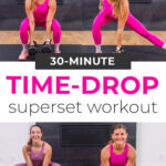 collage of women performing different full body exercises with dumbbells