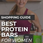 woman posing in front of variety of protein bars