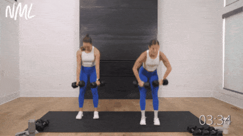 two women performing a deadlift and clean with a front squat