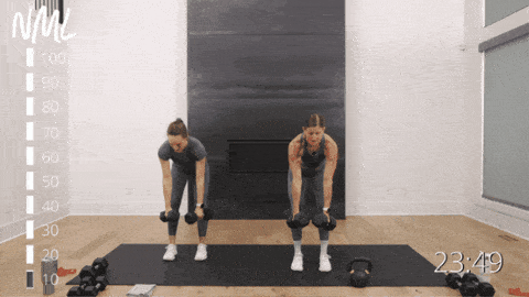 two women performing back rows as part of metabolic conditioning exercises