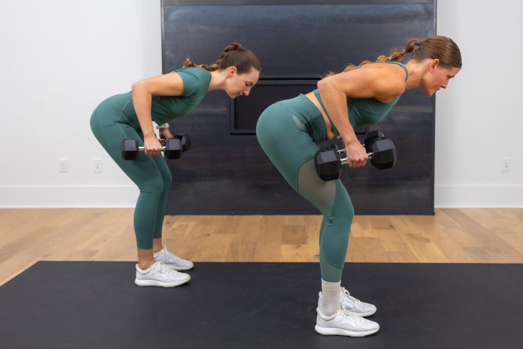 two women performing dumbbell back rows as example of metabolic conditioning 