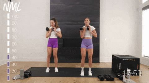 two women performing rotational lunges in a leg workout