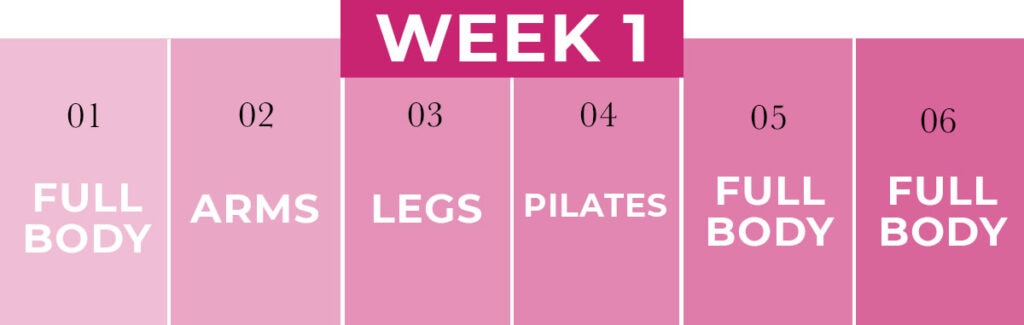 Calendar showing week of workouts