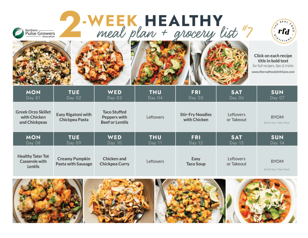 calendar of 2 week meal plan 