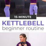 collage of woman performing kettlebell exercises