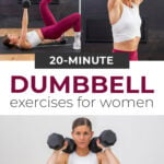 Collage of woman performing dumbbell exercises