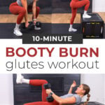 collage of woman performing variety of dumbbell glute exercises
