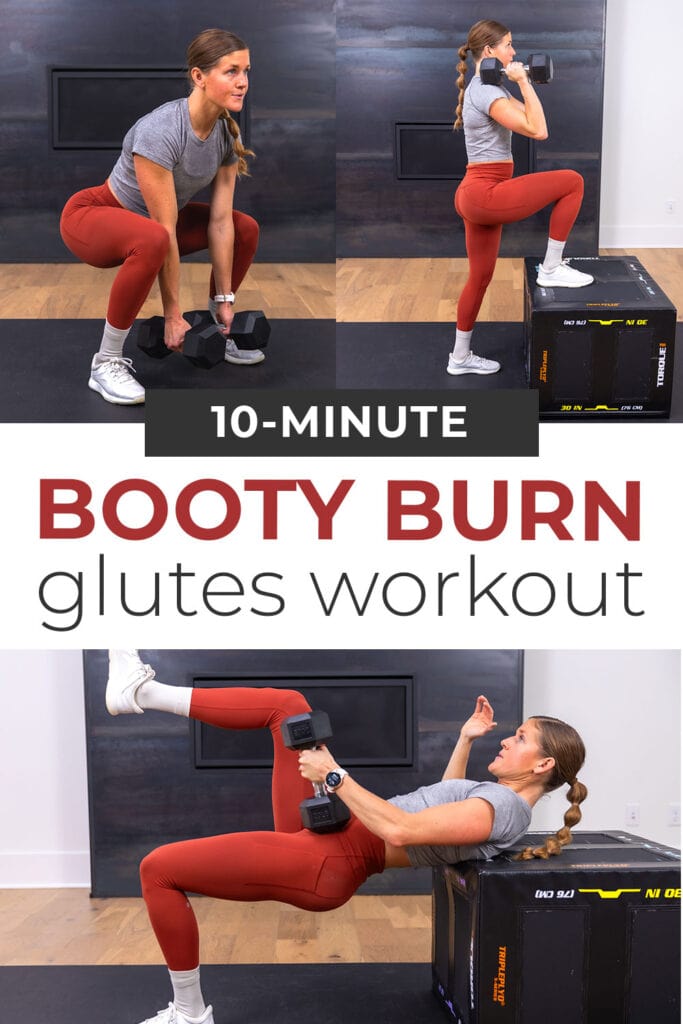 collage of woman performing variety of dumbbell glute exercises