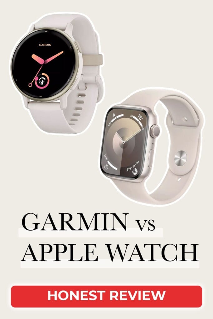 collage of garmin and apple watch comparison 