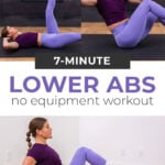 collage of woman performing three different lower ab exercises