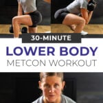 woman performing squat as part of metcon lower body workout