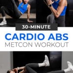 collage of woman performing different cardio ab exercises