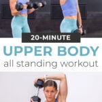 Collage of woman performing upper body dumbbell exercises