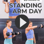 Collage of woman performing upper body dumbbell exercises