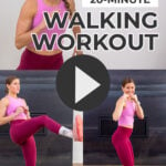 collage of woman performing indoor walking workout