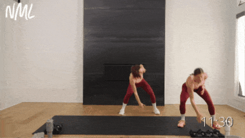 two women performing a lateral shuffle
