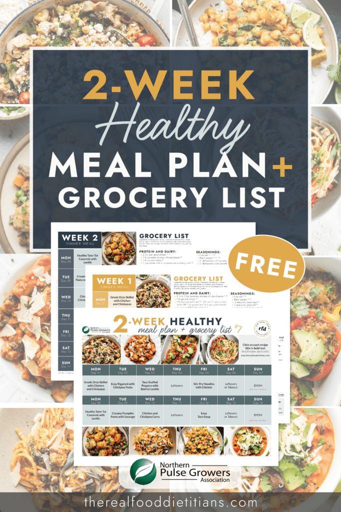 collage of meal plan calendar and pictures of meals included