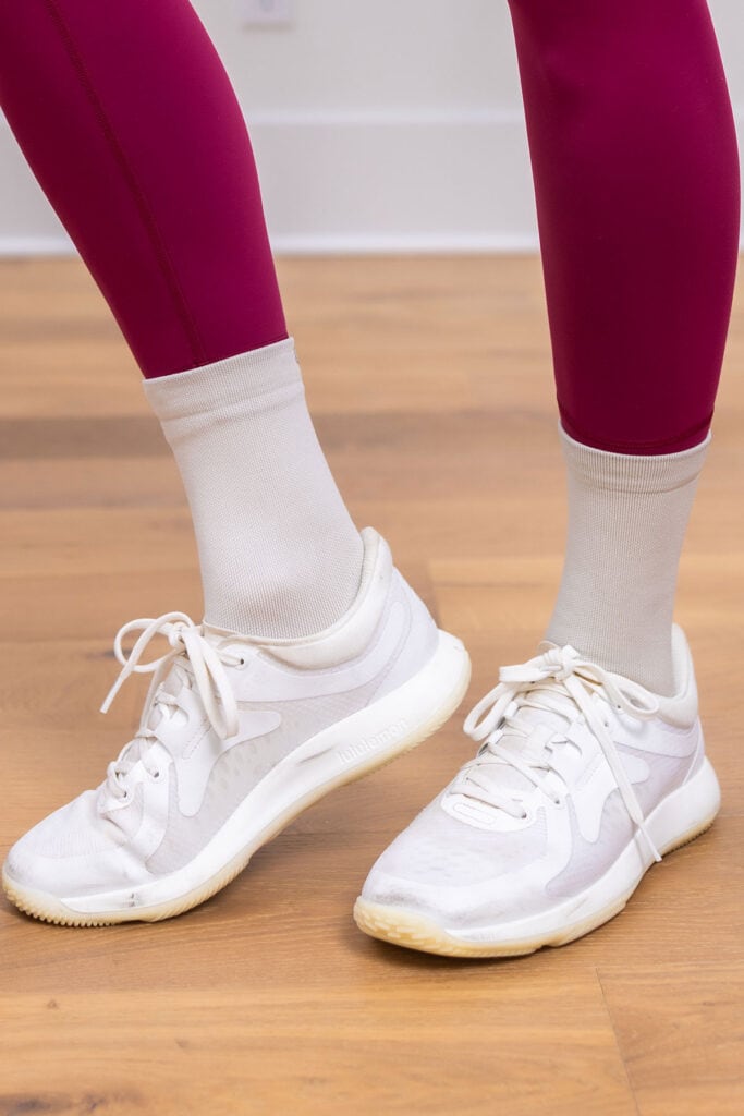 woman wearing lululemon training shoes as part of roundup of best lululemon items of 2024