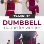 Collage of woman performing dumbbell workout