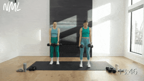 two women performing a deadlift and calf raise