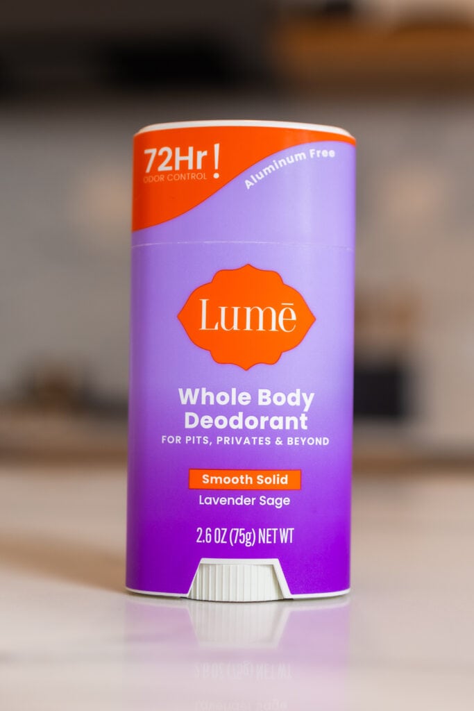 Natural Deodorant, Lume Whole Body Deodorant in scent lavender sage. 