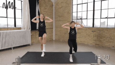 two women performing a lunge hold with a back fly as example of best bodyweight exercises