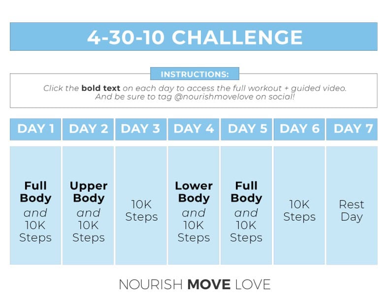 Calendar showing week of workouts under 35 minutes