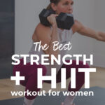 woman performing dumbbell strength and hiit exercises for women