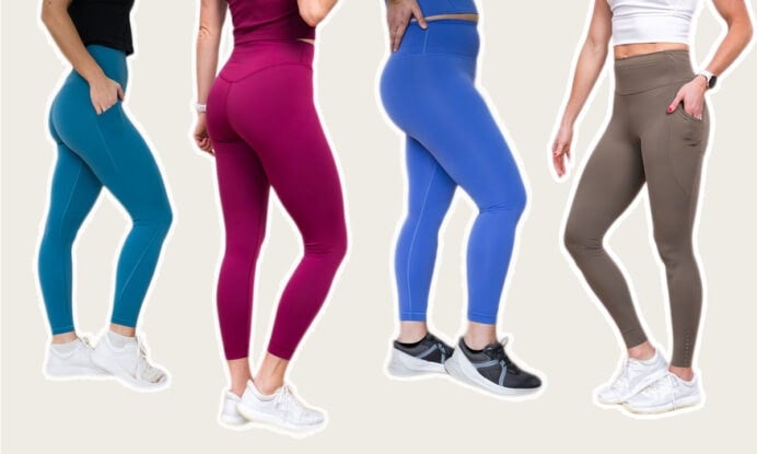 Four women posing wearing a selection of the best lululemon leggings