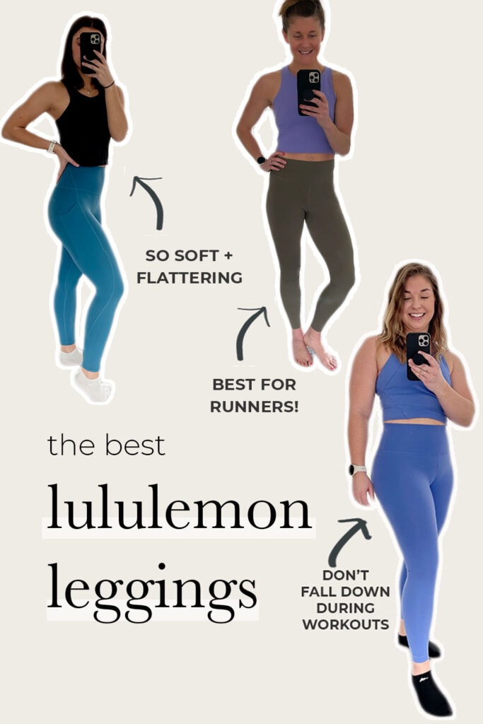 Collage of three women wearing best lululemon leggings