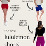 three women posing in different lululemon shorts