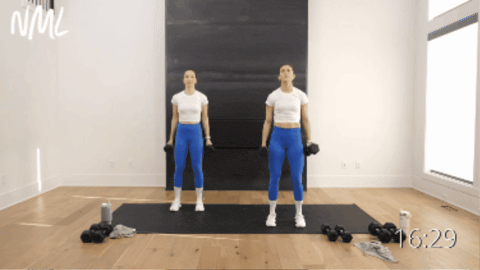 two women performing combination of wide bicep curls and hammer bicep curls as example of best dumbbell exercises