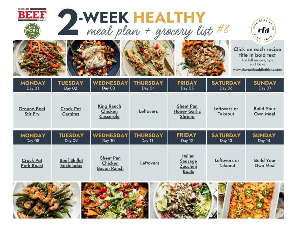 two week calendar meal plan