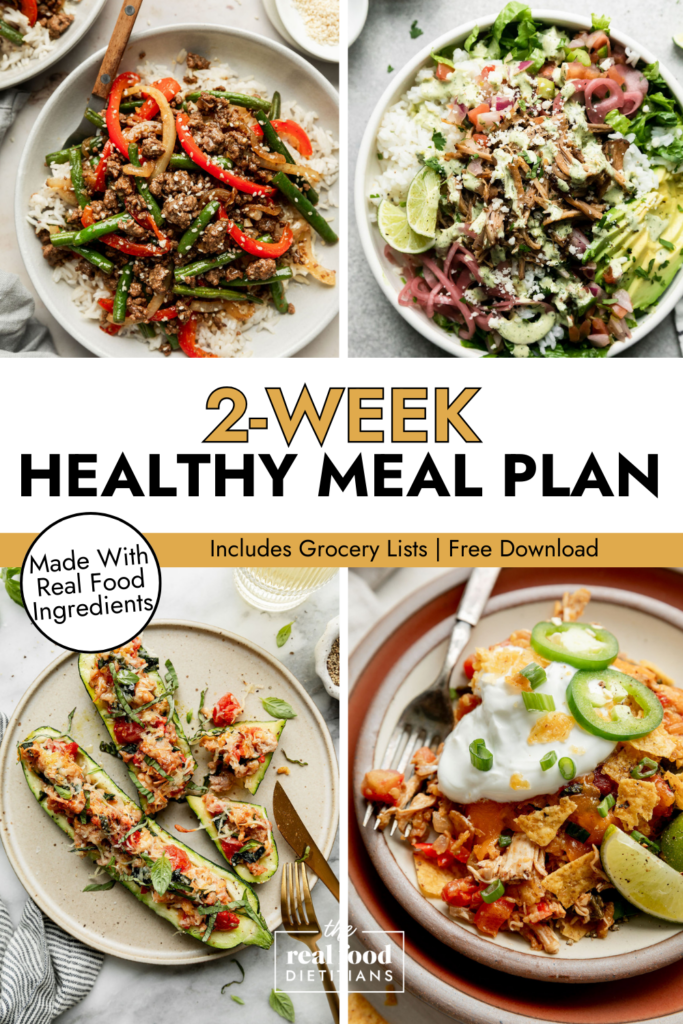 two week healthy meal plan collage of four meals