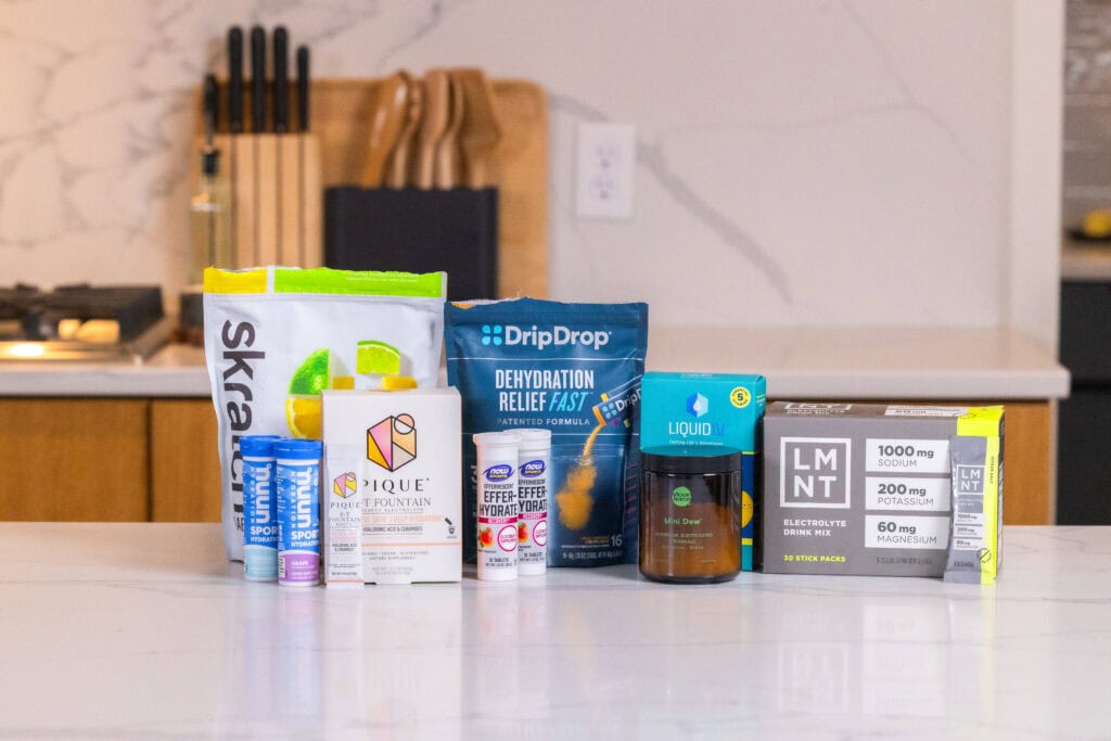 8 Best electrolyte powders including Skratch, LMNT, LiquidIV, Nuun, Now Foods, Pique, Moon Juice, and Drip Drop.  