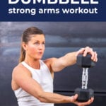 woman performing dumbbell press out exercise to strengthen arms