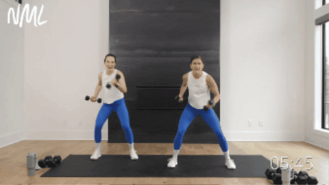 two women showing two uppercuts and jump rope exercise as part of boxing workout