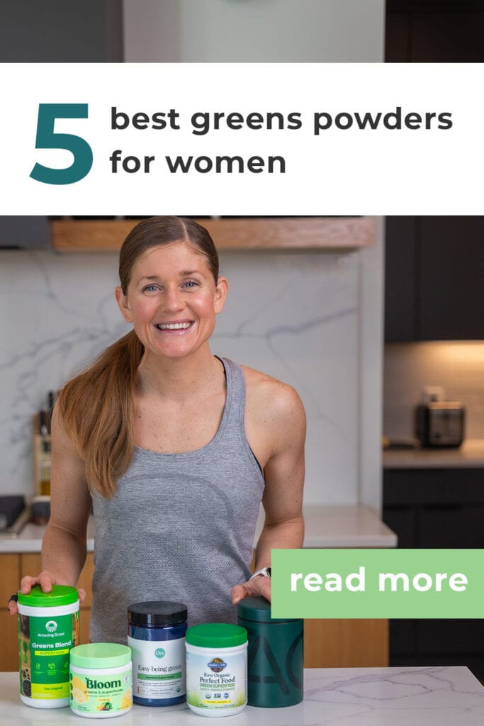 woman posing with five green powders