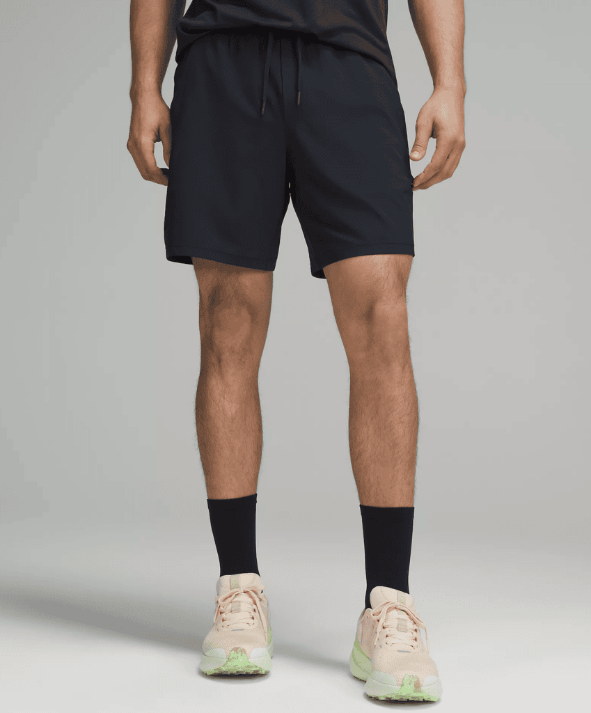 Man wearing pace breaker shorts as part of lululemon mens products review post