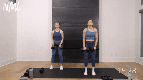 two women performing dumbbell lateral raises, or lat raises