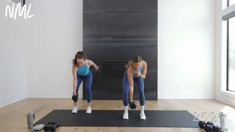 two women performing a single arm row clean uneven squat and lateral lunge